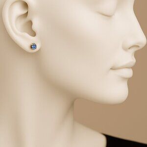 Swarovski Crystal Stud Earrings – Gold Overlay - Blue Stone - Luxury Jewelry